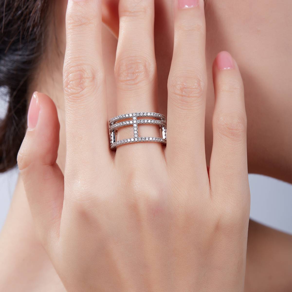 I-shaped ring S925 silver plated platinum Moissanite cherry stone